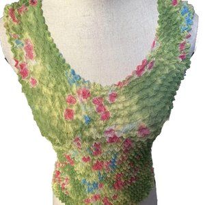 Bloom Crinkle Green Pink Sleeveless Top NWT P￼olyester